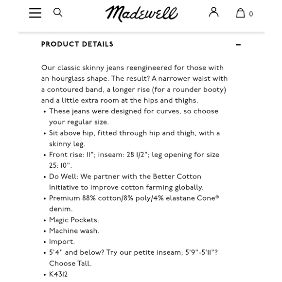 SOLD Madewell Curvy High Rise Skinny Jeans in Hayes Wash sz 25 Style K4312 - Picture 3 of 8